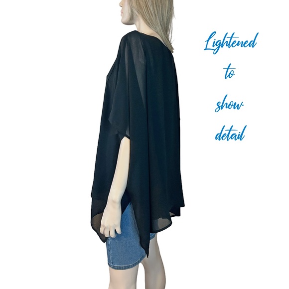 Wynne Layers Top Blouse Batwing Caftan Poncho Chiffon Trim Fluttery Flowy Dressy - Picture 5 of 10